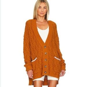 Free People Montana Orange Cable Knit Cardigan